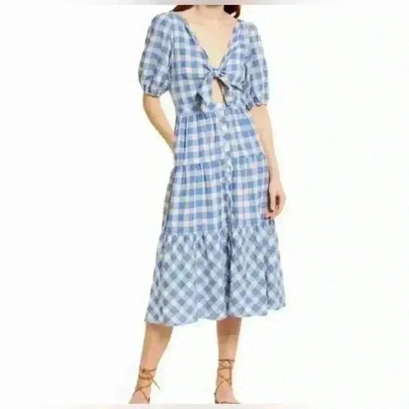 NWT FRNCH Victoire Check Center Cutout Woven Dress Size Small - Picture 1 of 15